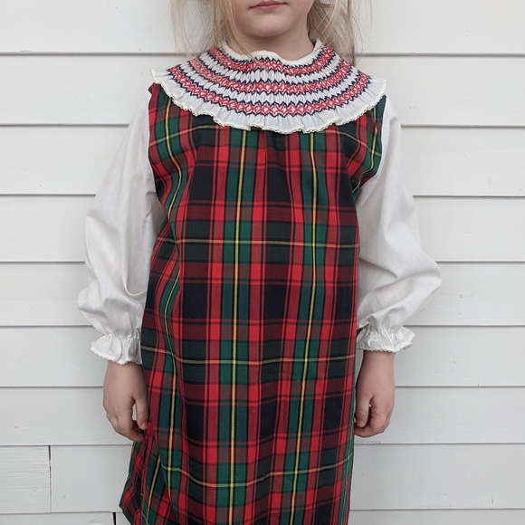Vintage Girls Plaid Dress Green Red 60s 8 10 12 - Picture 2 of 5